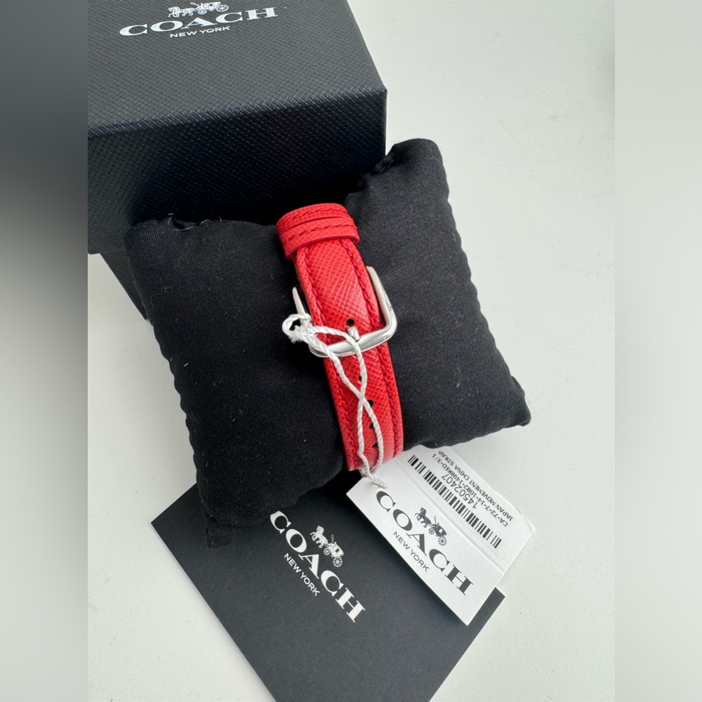NEW AUTHENTIC COACH MADISON SILVER RED LEATHER WOMEN'S 14502407 WATCH - Picture 2 of 3